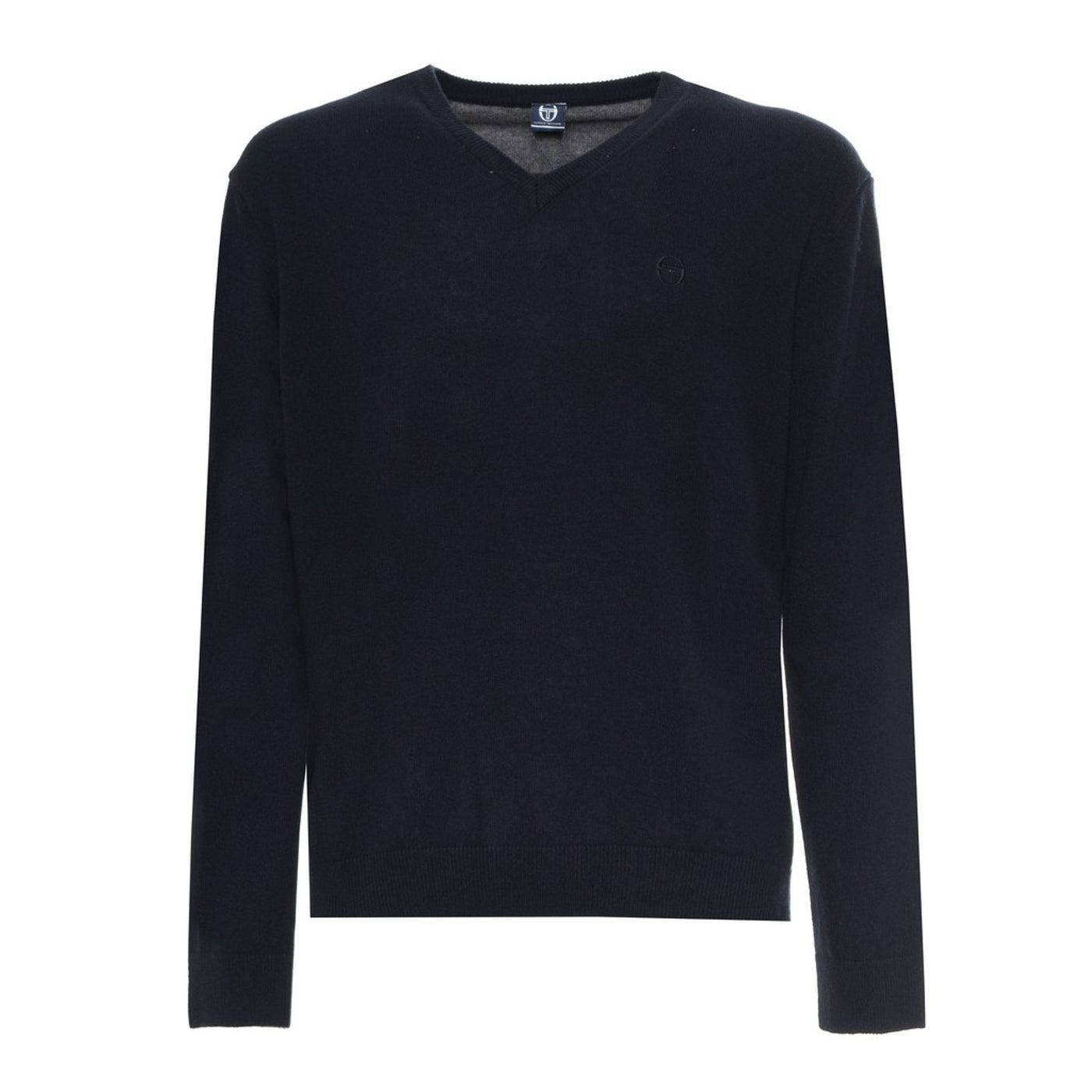 Sergio Tacchini Herren Pullover in Einfarbig Schwarz - V-Ausschnitt aus 100% Wolle