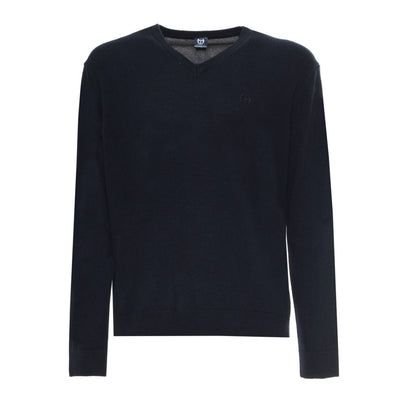 Sergio Tacchini Herren Pullover in Einfarbig Schwarz - V-Ausschnitt aus 100% Wolle