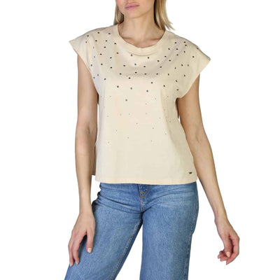 Pepe Jeans Damen T-Shirt - Einfarbig Weiß mit Nieten