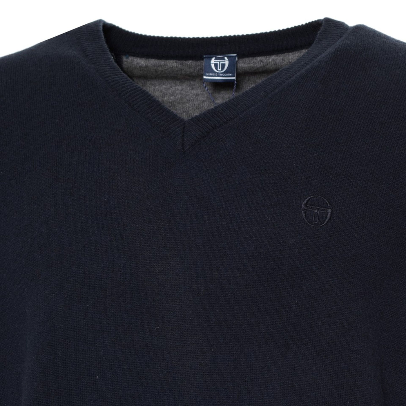 Sergio Tacchini Herren Pullover in Einfarbig Schwarz - V-Ausschnitt aus 100% Wolle