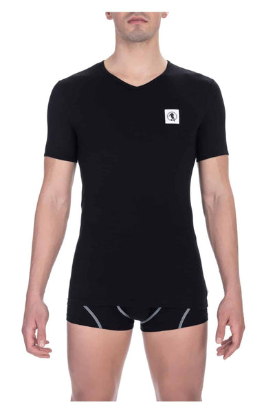 Bikkembergs Herren T-Shirt V-Ausschnitt in Schwarz