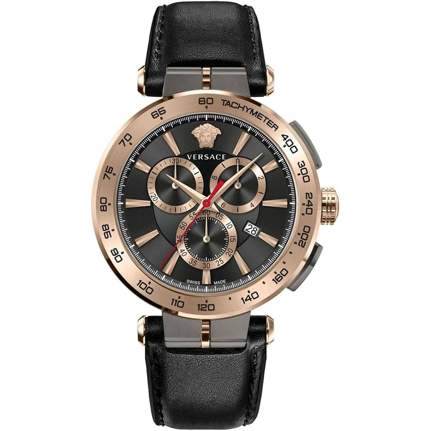 Versace Herren Chronograph Uhr mit Lederarmband