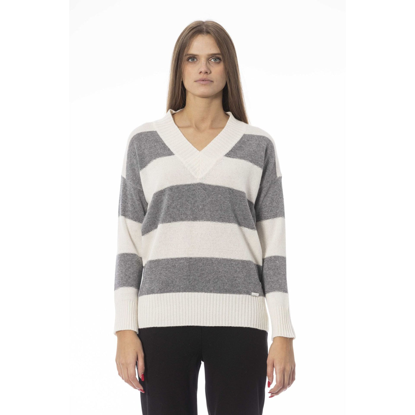 Baldinini Damen Pullover mit V-Ausschnitt in gestreift